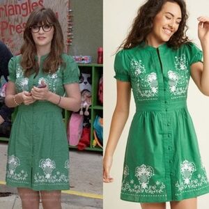Modcloth Green Embroidered Dress as seen on New Girl